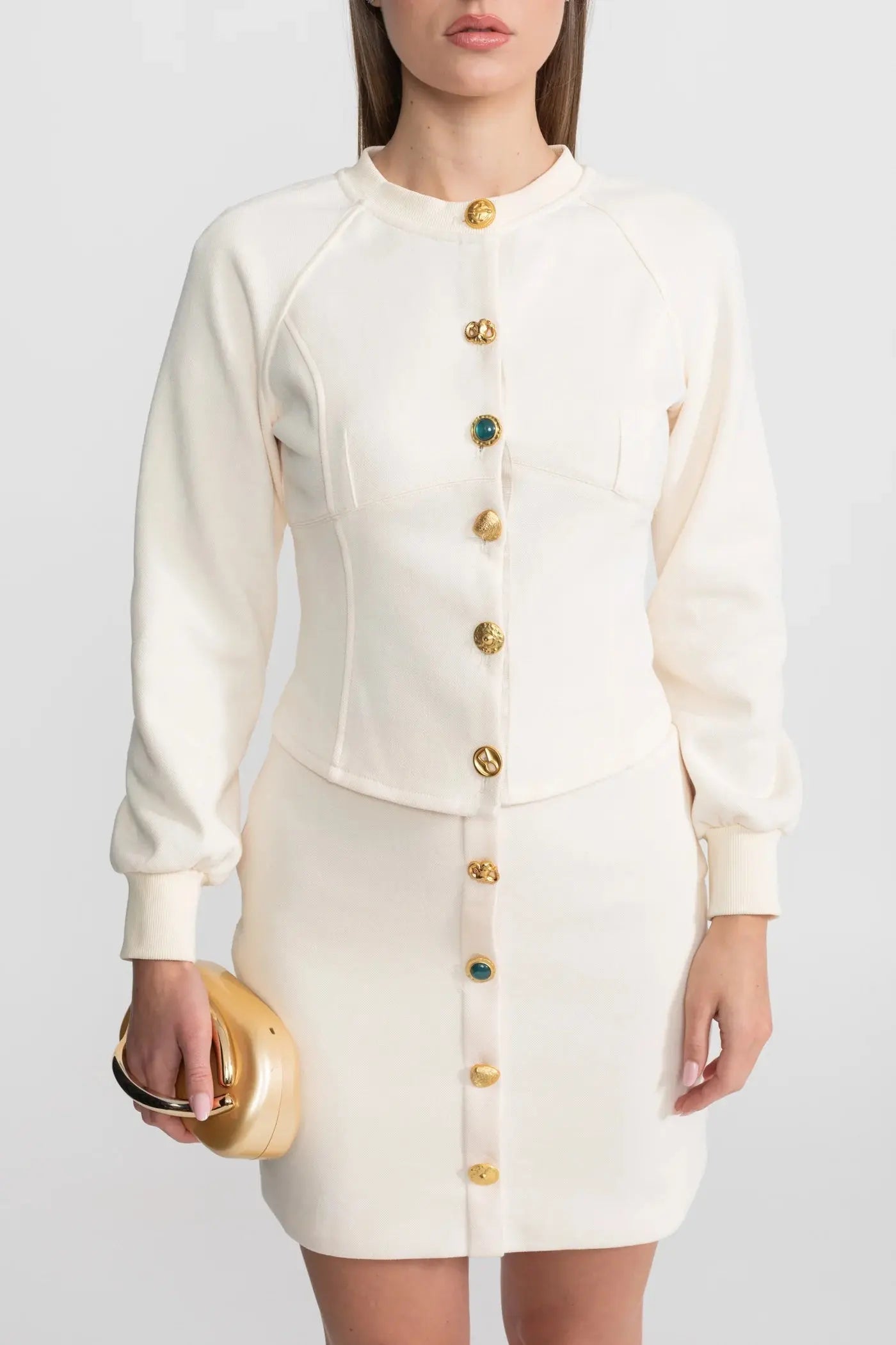 Embellished Button Co-ord Set Ivoire