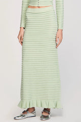 Rhinestone Knit Maxi Skirt in Almond Green