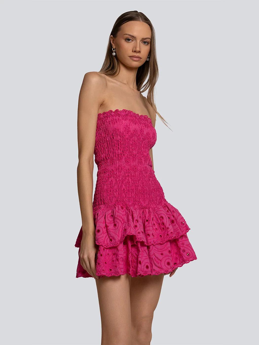 Layered Mini Dress in Fuchsia