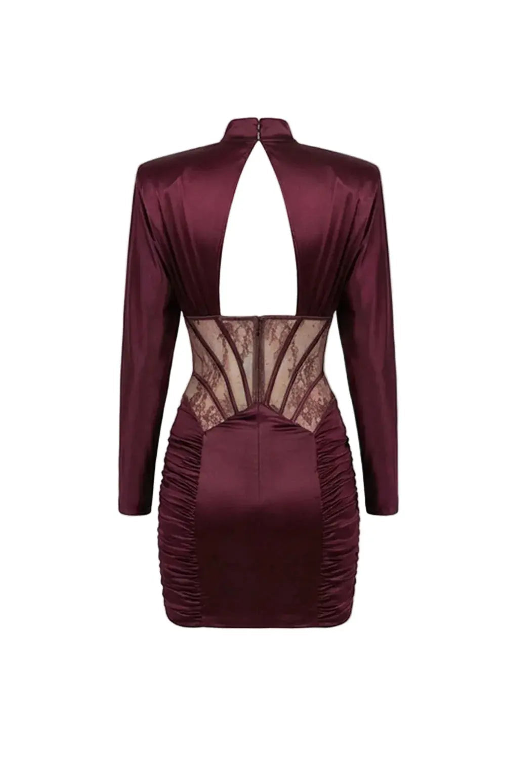 Satin Mini Dress with Lace Corset Insert â€?Burgundy