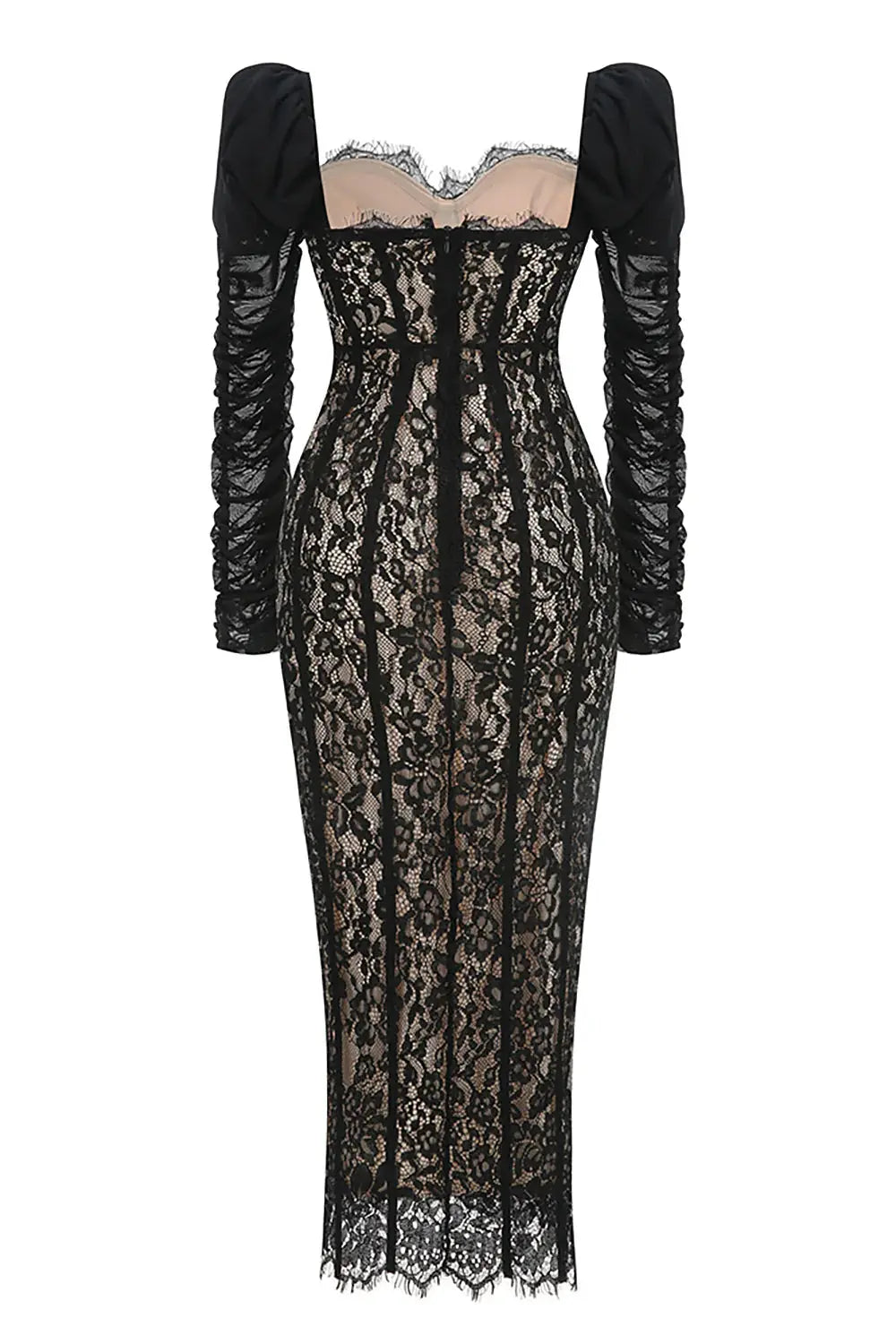 Square Neck Lace Maxi Dress in Black