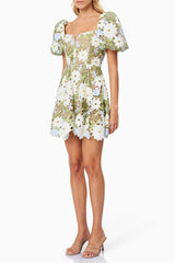 Flora Lace Mini Dress in Green
