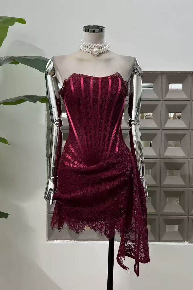 Lace Overlay Bustier Mini Dress