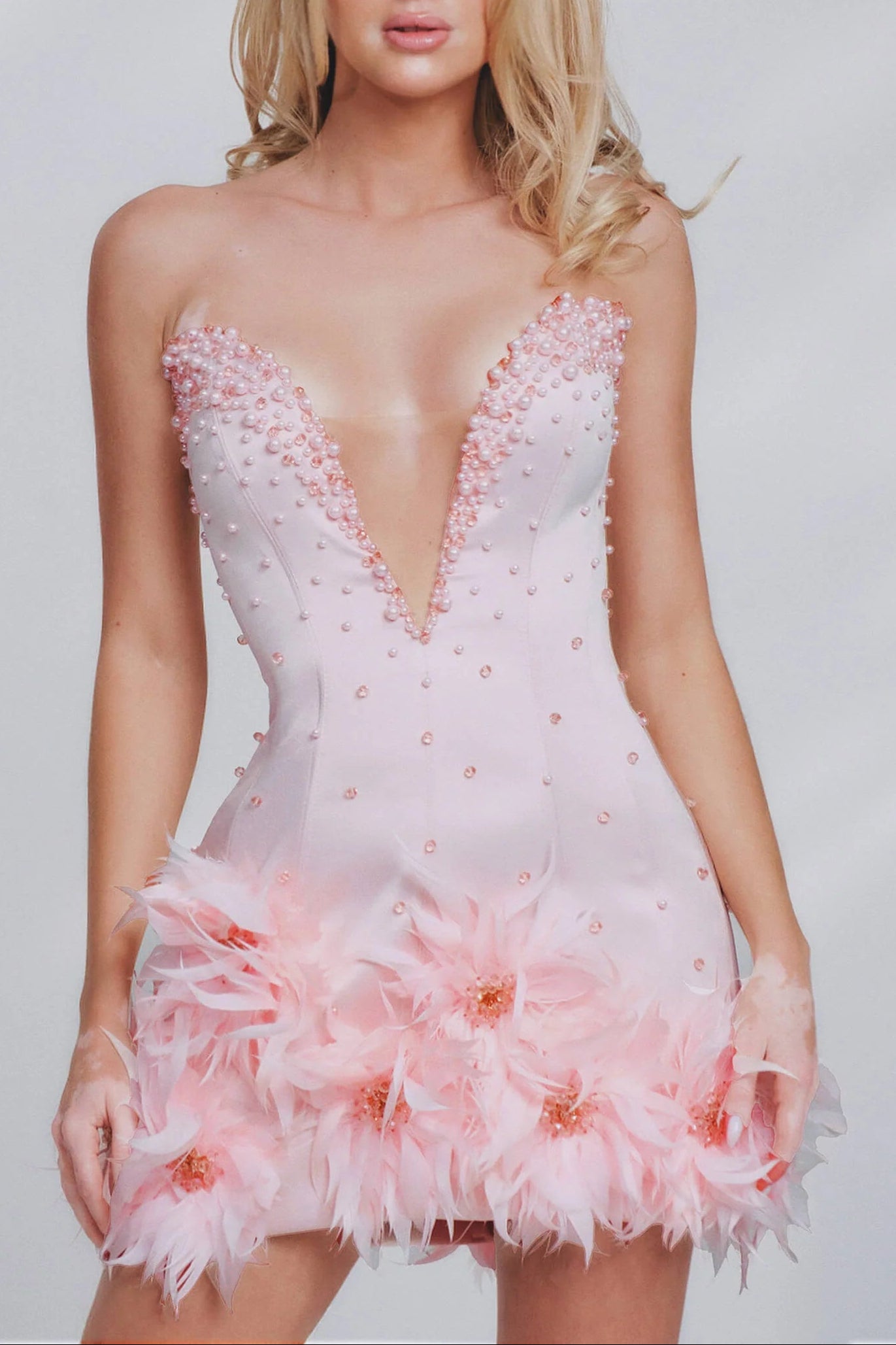 Top Deep V-Neck Bodycon Mini Dress in Pink