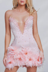 Top Deep V-Neck Bodycon Mini Dress in Pink