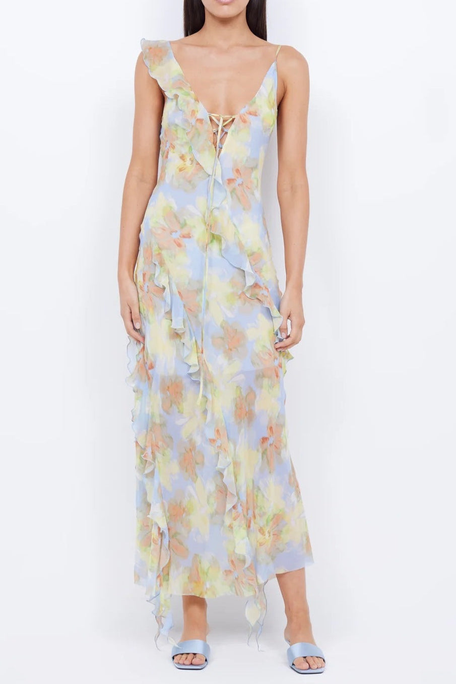 Cecilia Ruffles Maxi Dress in Blue