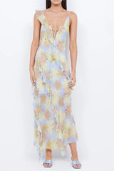 Cecilia Ruffles Maxi Dress in Blue