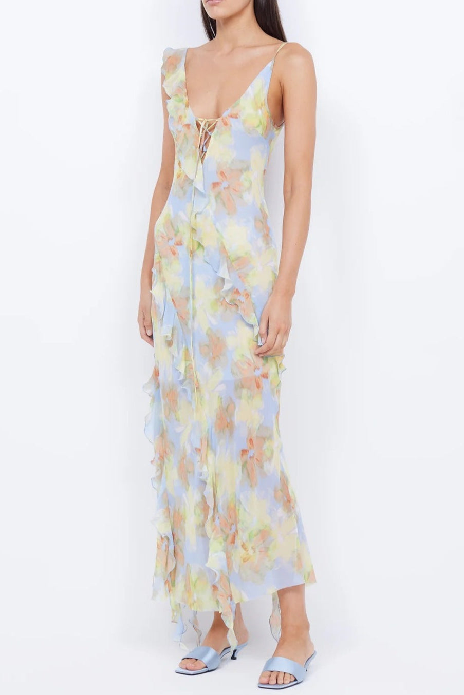 Cecilia Ruffles Maxi Dress in Blue