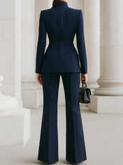 High-Collar Blazer & Wide-Leg Trousers Set