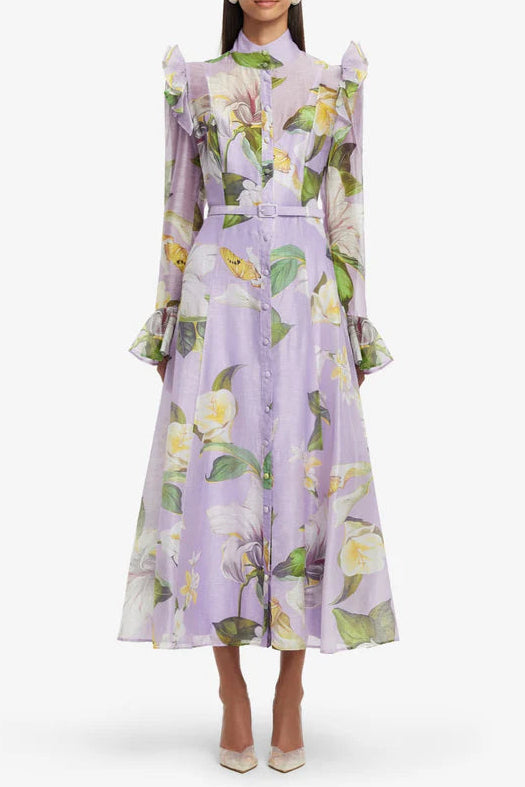 Blossom Print Sleeve Midi Dress