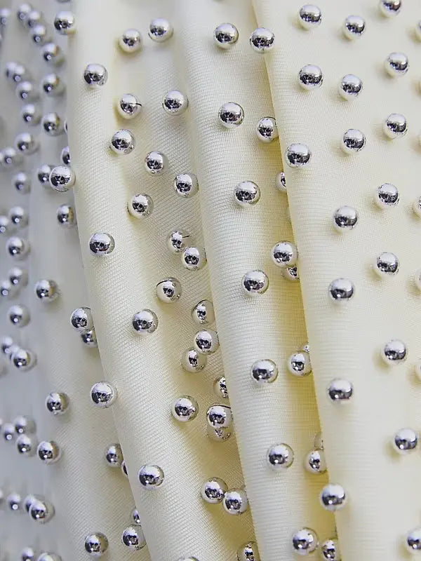 Stephanie Beading Embellished Halter Backless Maxi Dress in Butter