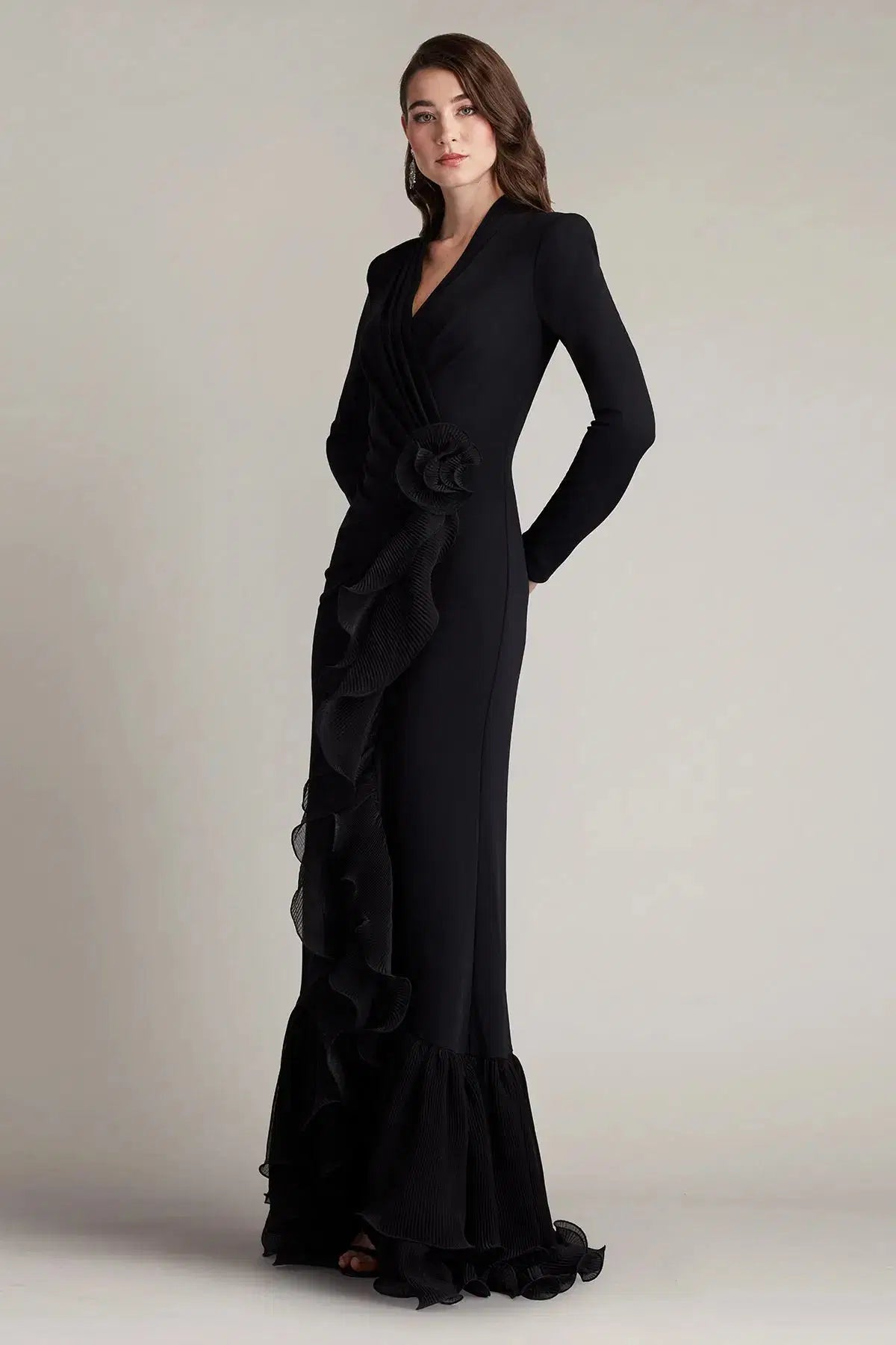 Black Ruffled High Knit Midi Dress