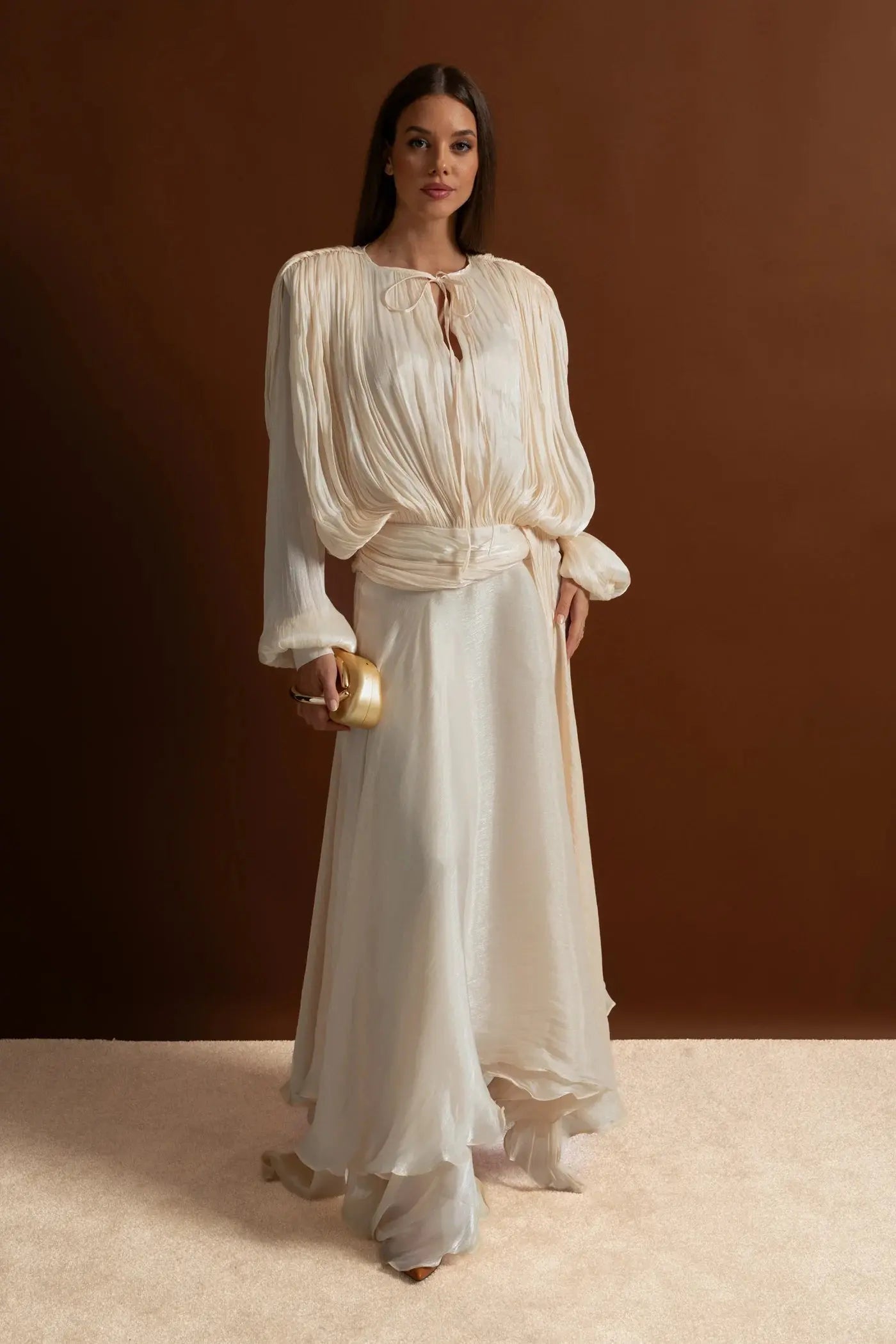 Bodice Puff Sleeve Maxi Dress