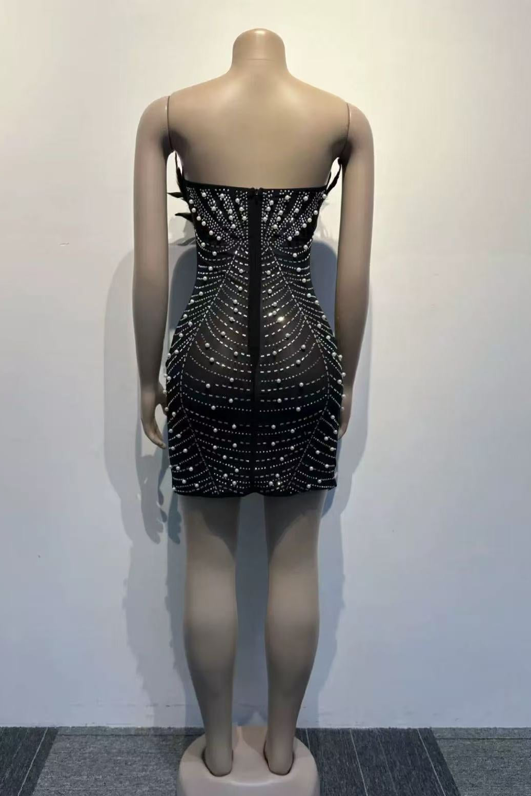 Strapless Feather Mini Dress