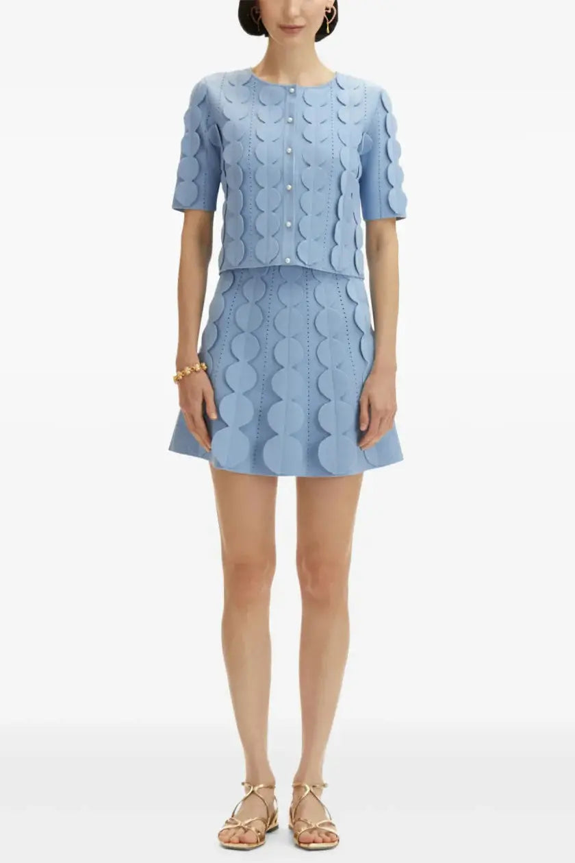 Blue Geometric Circle Pattern Cardigan Skirt Two-piece Set