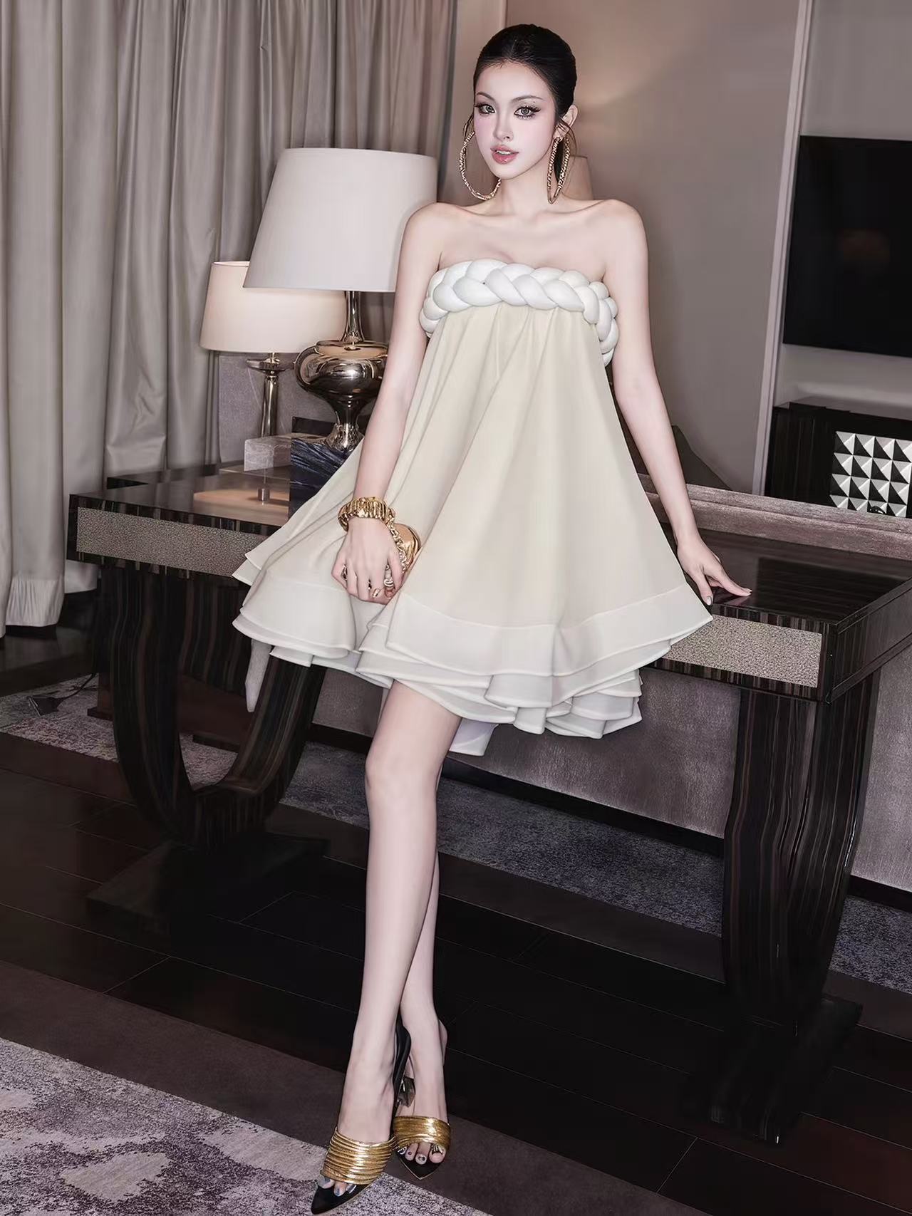 Rope Top Skirt in Beige