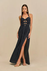 Halter Cutout Maxi Dress in Navy Blue