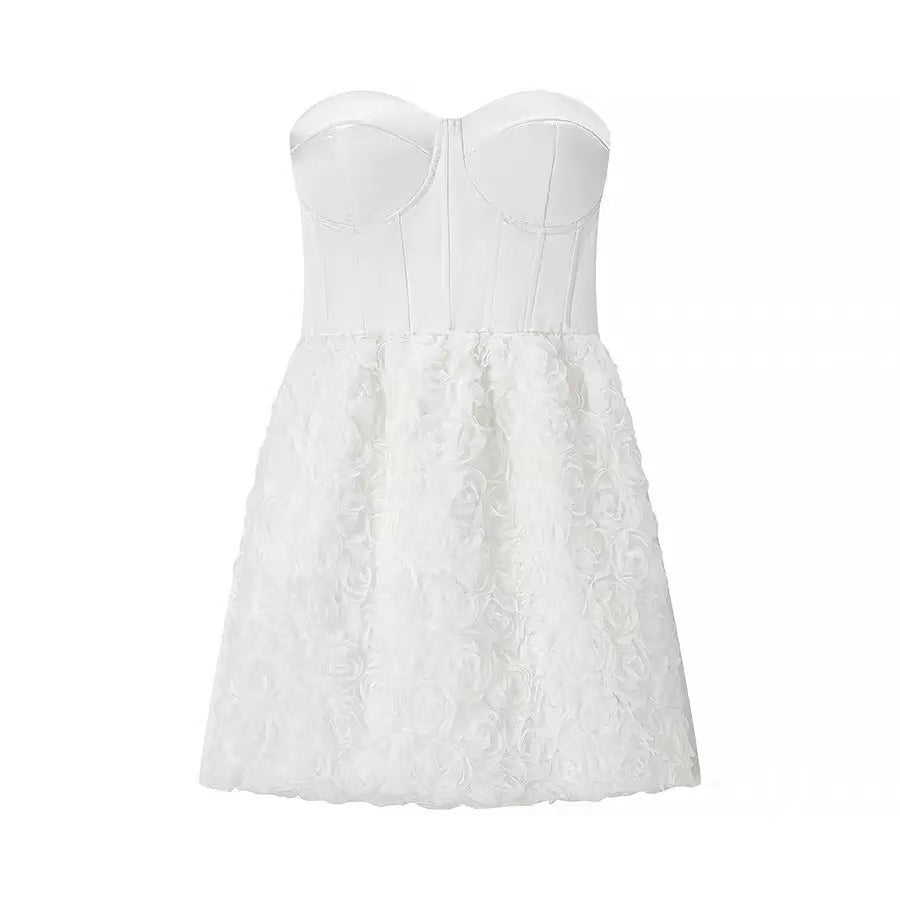 Chanelle Flower Mini Dress In White