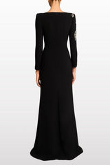 Rhinestone Orchid Floral-Embellished Maxi Dress in black