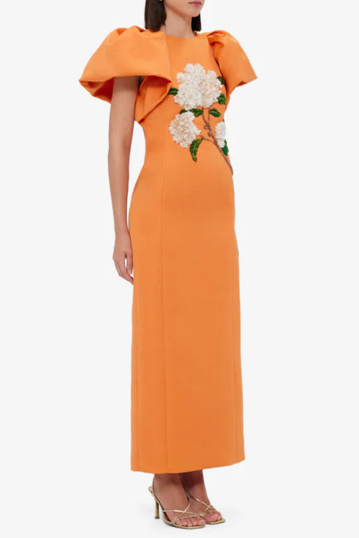 Embellished Maxi Dress Print in Tangerine