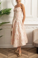 Midi Dress with Floral Motif - Blush Pink