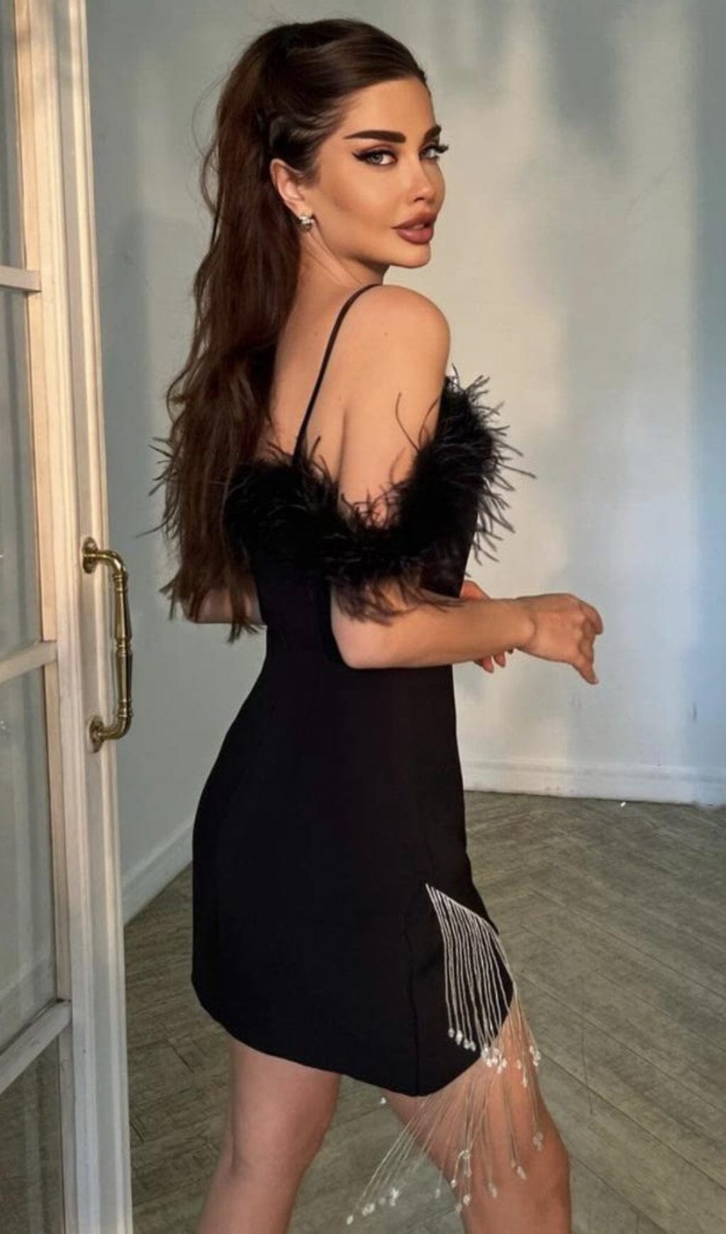 Diamond Chain Tassel Mini Dress In Black