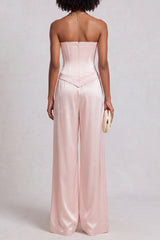 Lace Trim Satin Top & Wide Leg Pant Co-ord Set