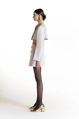 Metal Buttoned Blazer Skirt Set in Beige