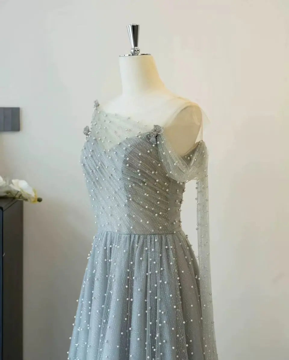 Blue One-Shoulder Maxi Evening Dress