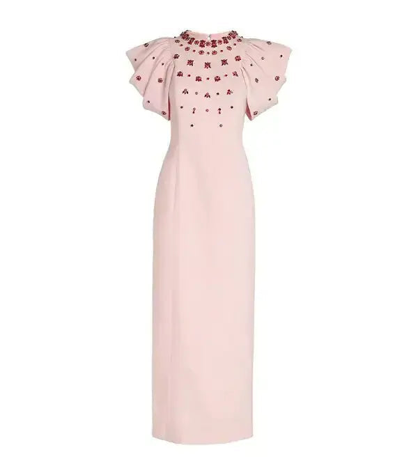 Crystal-Embellished Crepe Bodycon Gown in Pink