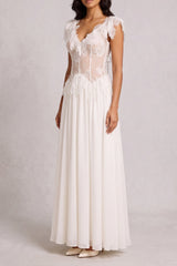 Off Shoulder 3D Floral Lace Corset Maxi Dress