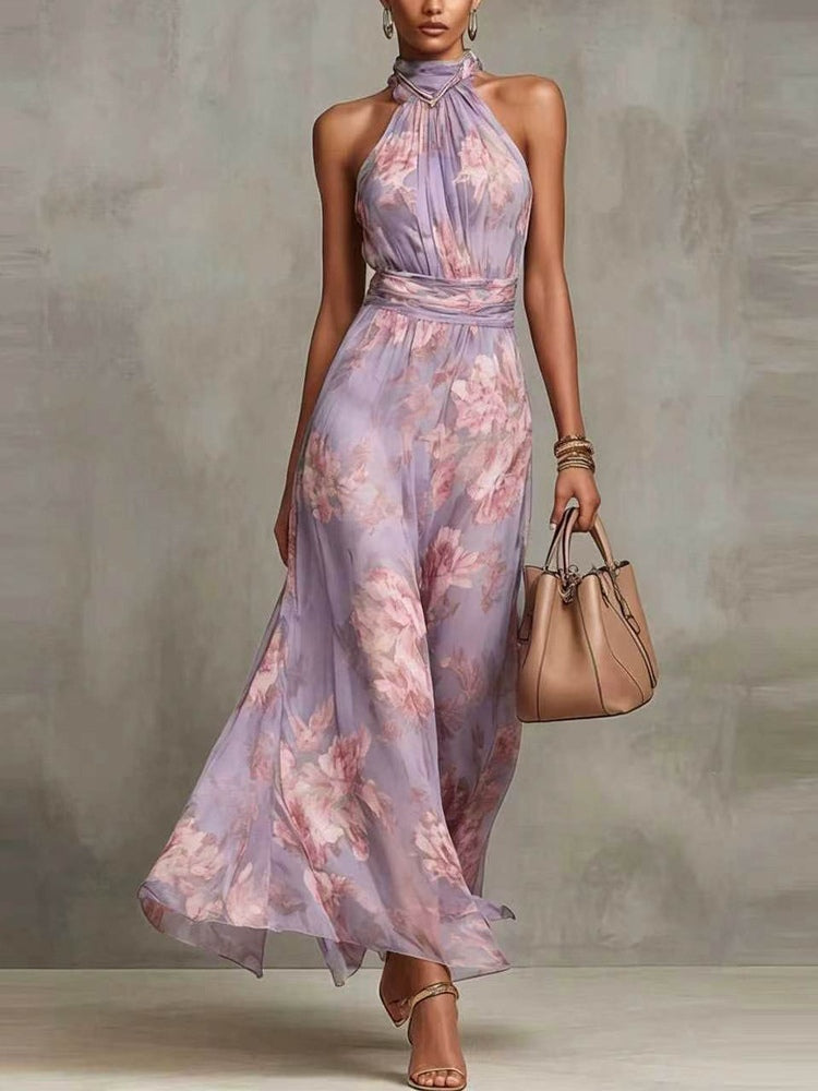 Green Floral Halter Maxi Dress