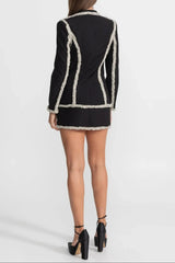 Trim Blazer Matching Mini Skirt Set - Black