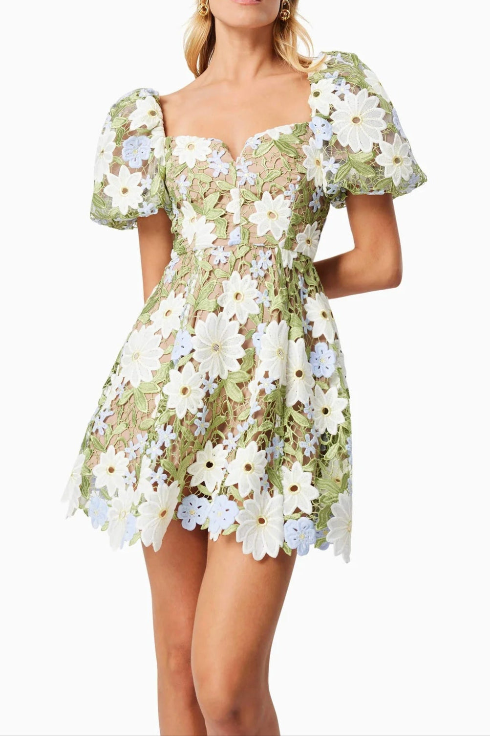 Flora Lace Mini Dress in Green