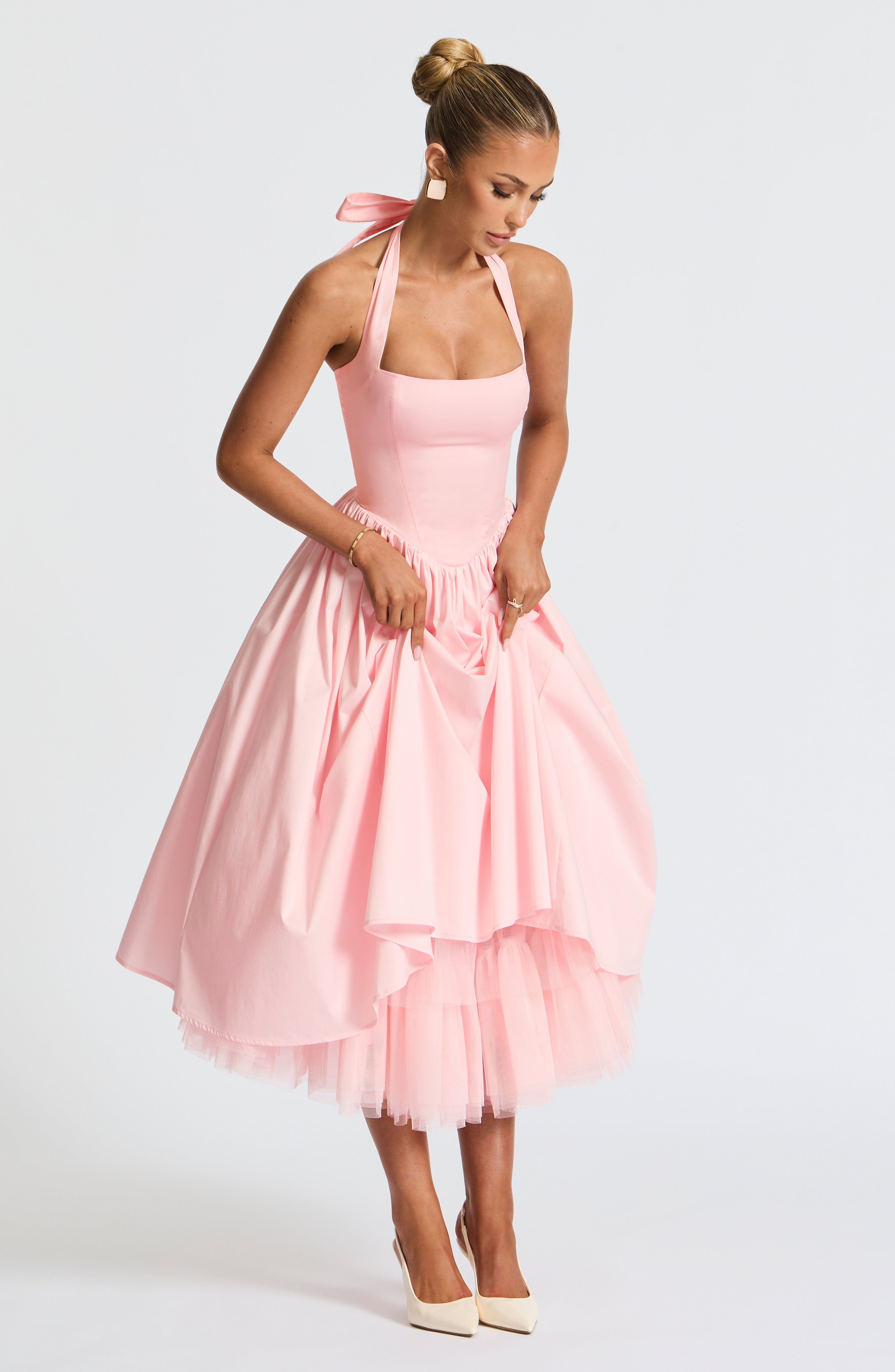 Backless Puffy Midi Dress - Blush