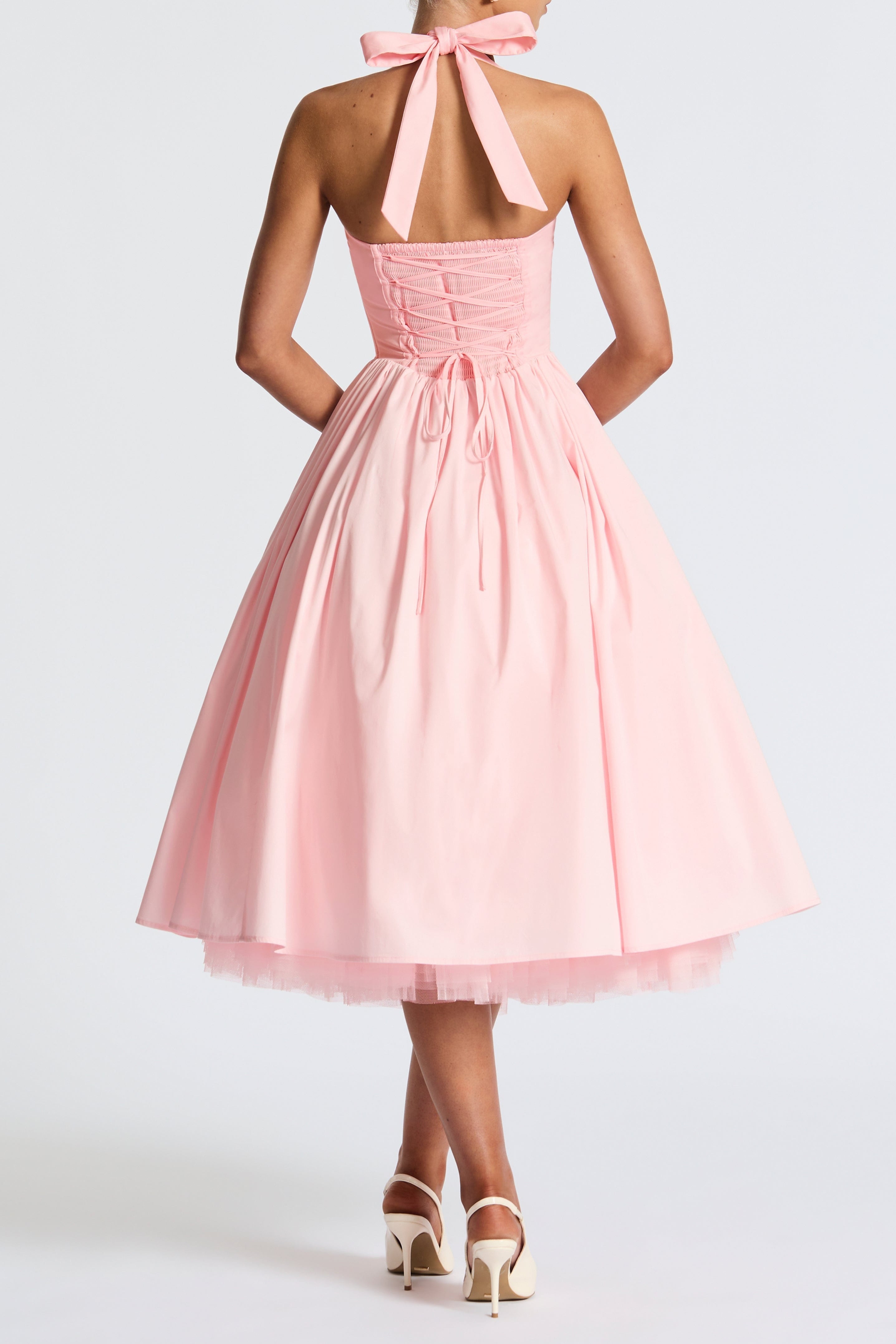 Backless Puffy Midi Dress - Blush