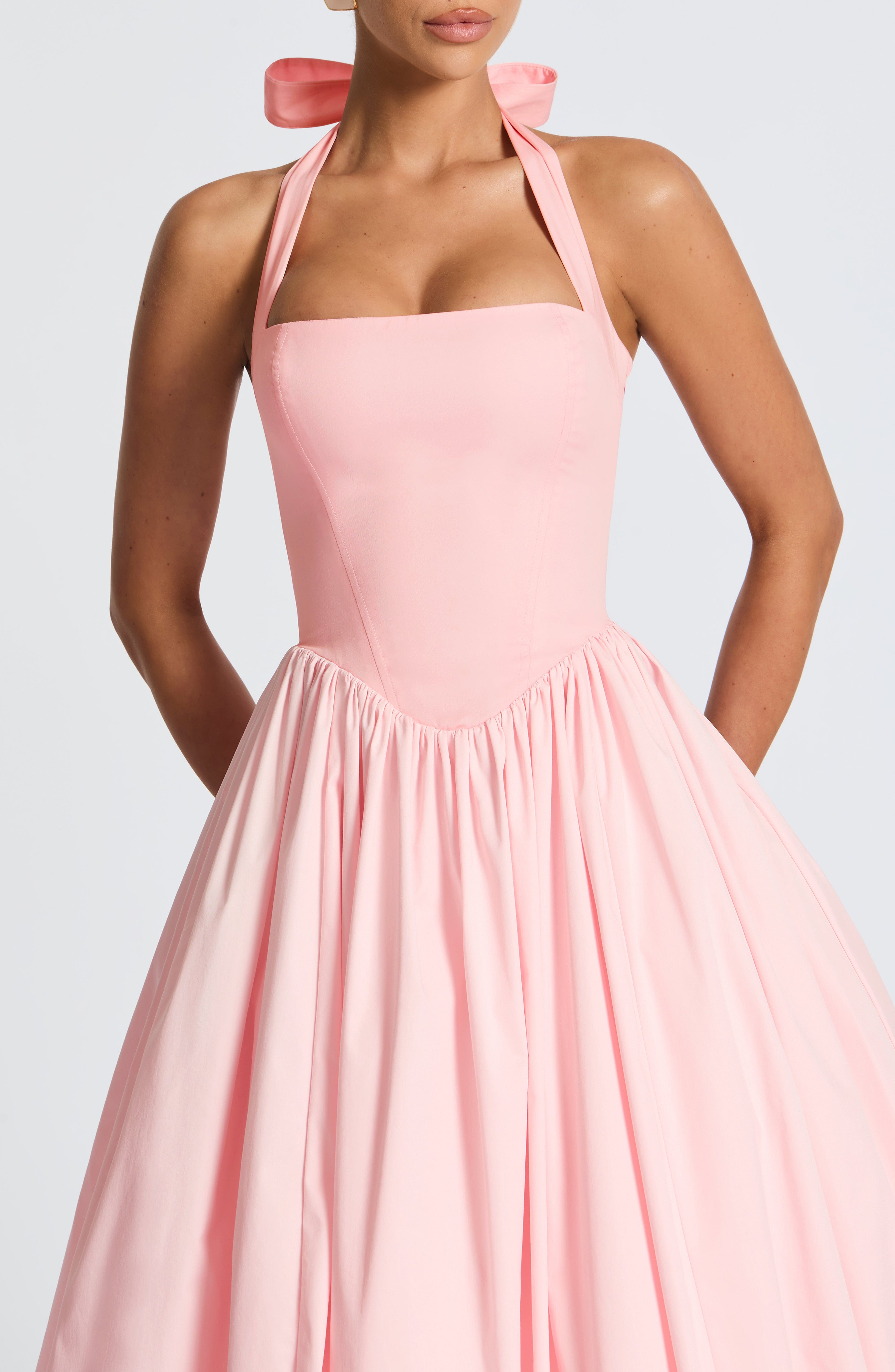 Backless Puffy Midi Dress - Blush