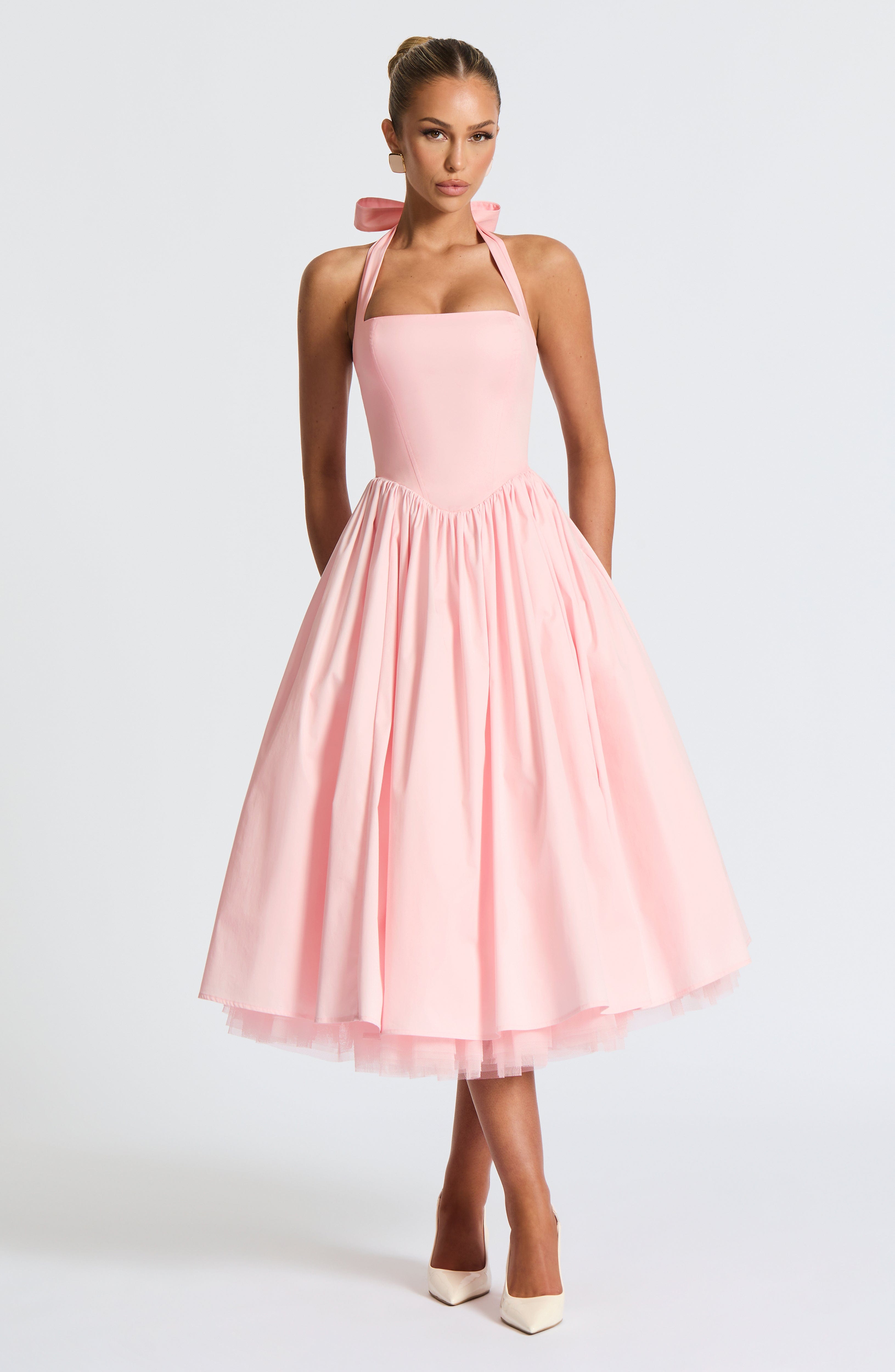 Backless Puffy Midi Dress - Blush