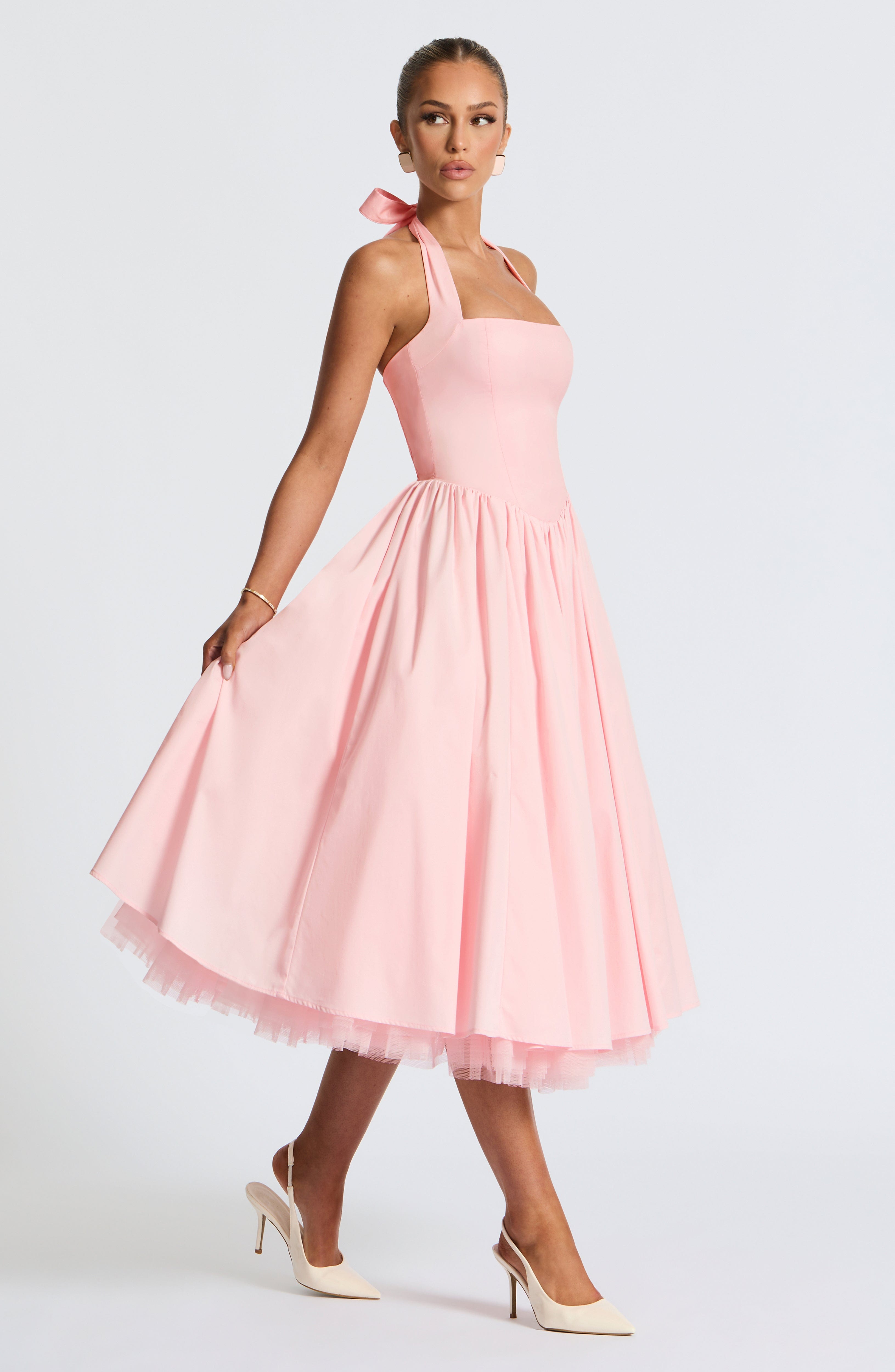 Backless Puffy Midi Dress - Blush