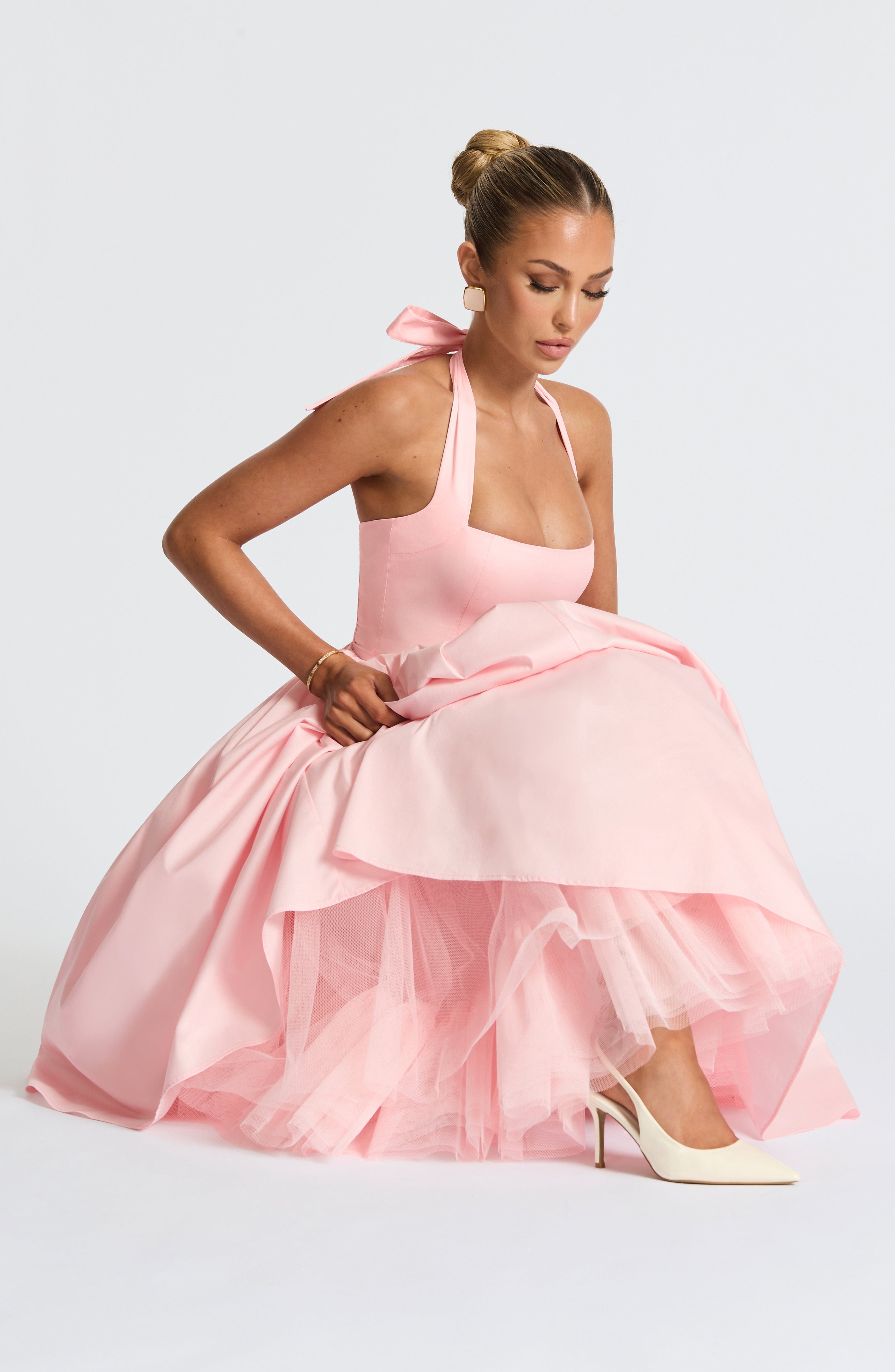 Backless Puffy Midi Dress - Blush