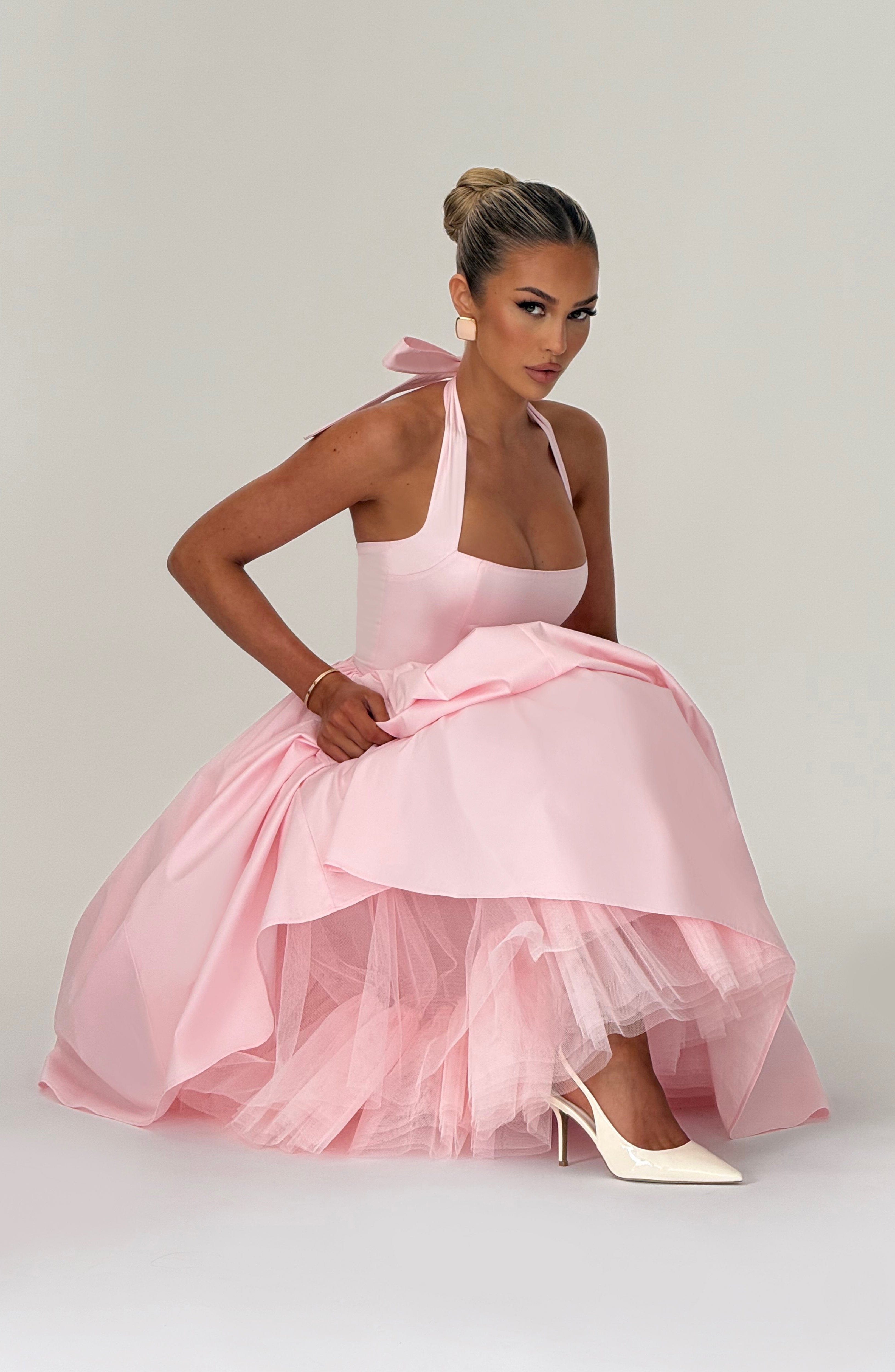 Backless Puffy Midi Dress - Blush