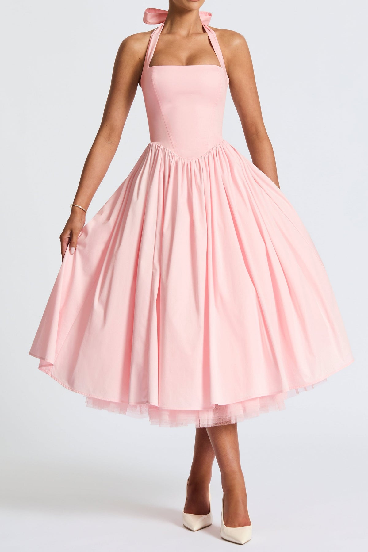 Backless Puffy Midi Dress - Blush