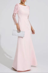 Pink Sequin Mesh Sleeve Maxi Dress