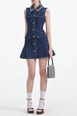 Blue Denim Sleeveless Mini Dress