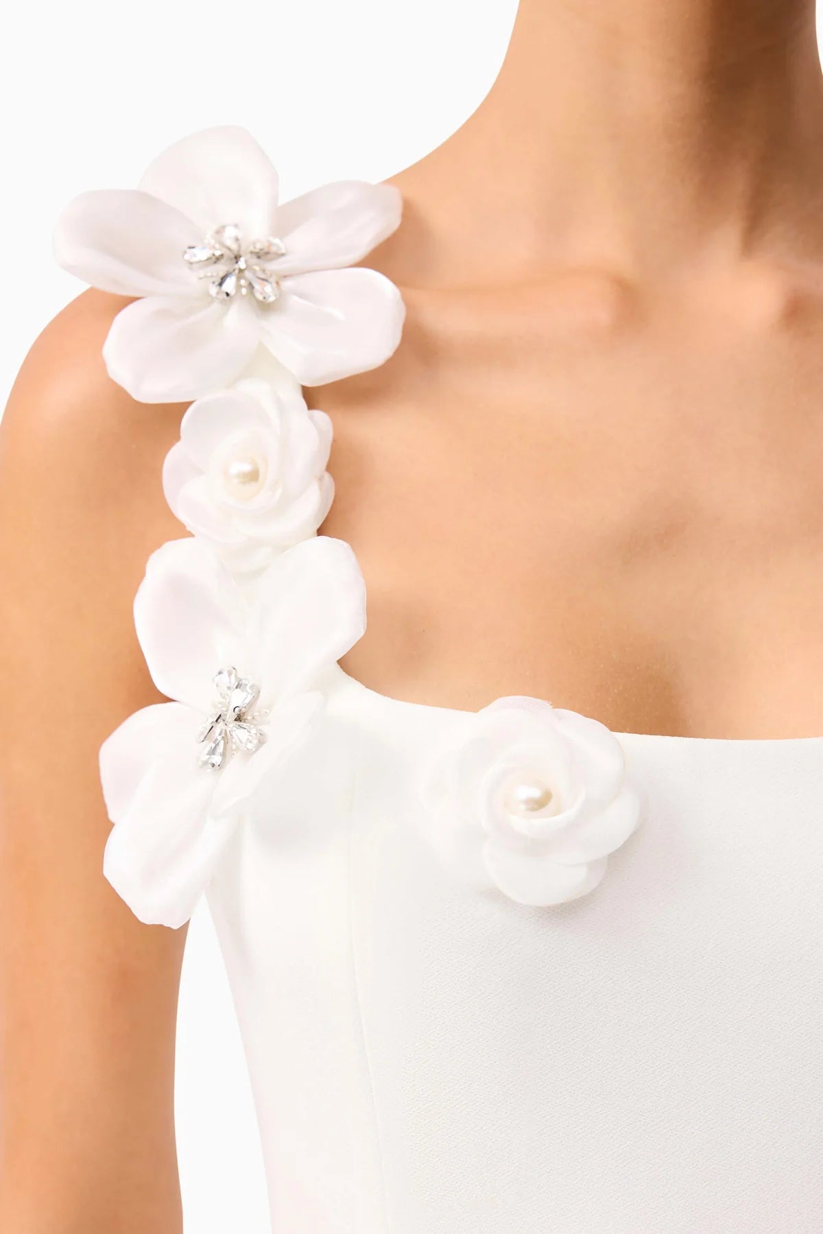 3D Flower Midi Dress in White
