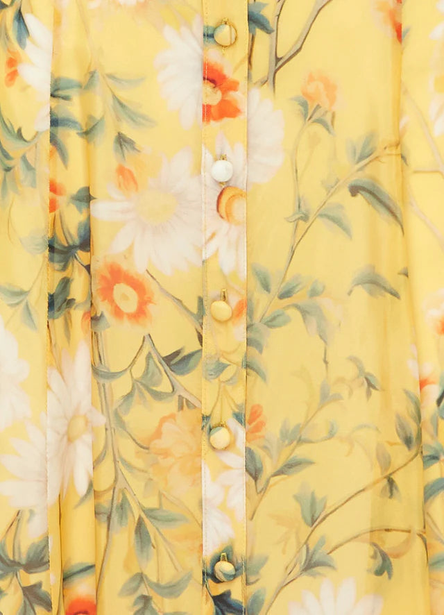 Print Sleeve Midi Dress in Yellow