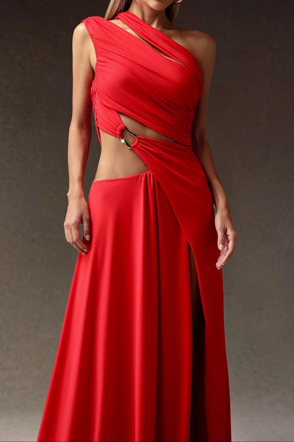 High Hollowed-out Maxi Dress in Red