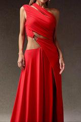 High Hollowed-out Maxi Dress in Red
