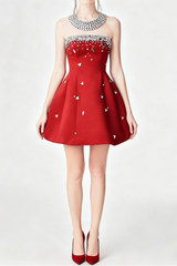 Red Crystal Embellished Mini Dress