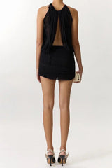 Ruched Halter Bodycon Mini Dress in Black
